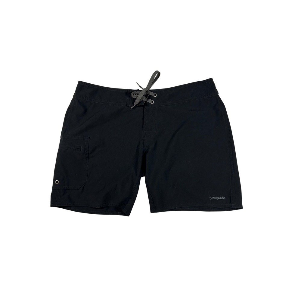 Patagonia Womens Black Board Shorts Size 4 Lace Up Cargo Pocket Swim Surf